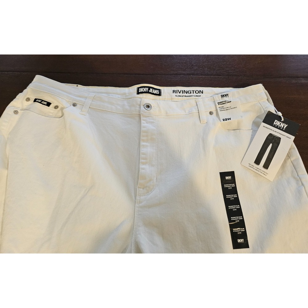 DKNY Jeans Rivington Slim Straight Cropped Raw-hem Stretch Jeans White Size 22 W